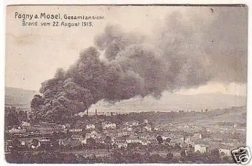 21509 Ak Pagny an der Mosel Gesamtansicht Brand 1915