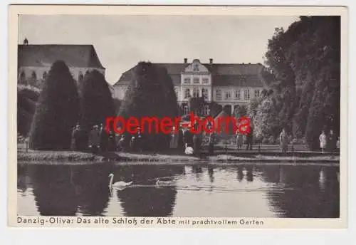 84570 Ak Danzig Oliva das alte Schloß der Äbte mit prachtvollem Garten um 1940