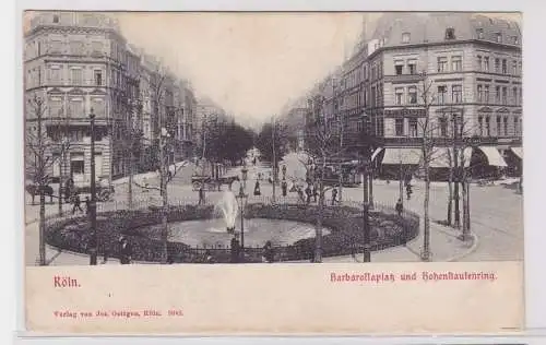 92564 AK Köln - Barbarossaplatz und Hohenstaufenring mit Brunnen & Verkehr 1902