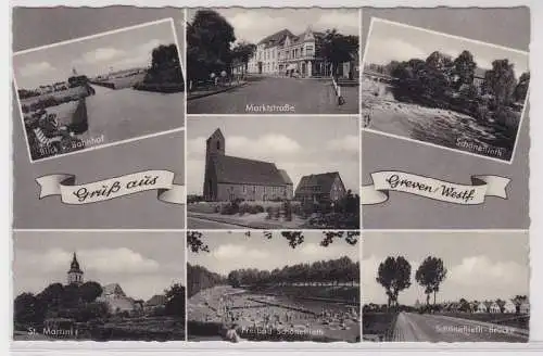 81982 Mehrbild Ak Gruß aus Greven Westfalen Freibad usw. 1958