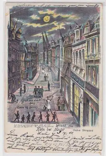 81983 Humor Ak Gruß aus Köln bei Nacht hohe Strasse 1902