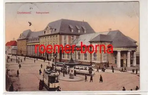 74532 Feldpost Ak Dortmund Bahnpostamt mit Strassenbahnen 1917