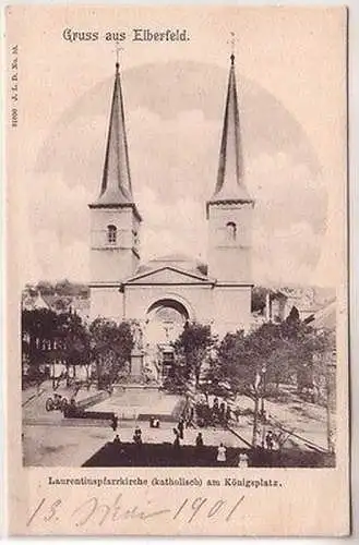 66895 Ak Gruß aus Elberfeld Laurentiuspfarrkirche am Königsplatz um 1900