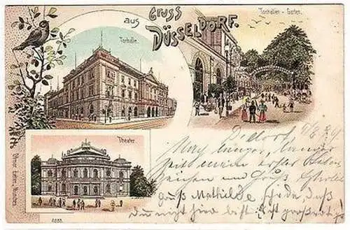 65570 Ak Lithographie Gruss aus Düsseldorf Tonhalle 1899