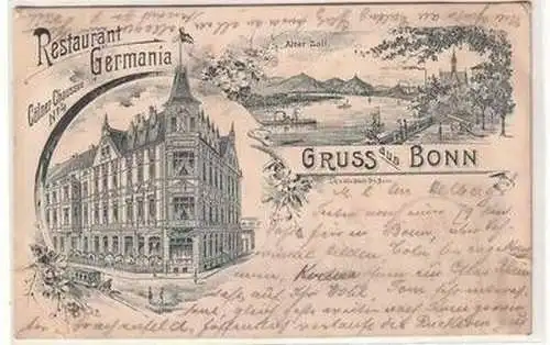 57942 Ak Gruß aus Bonn Restaurant Germania Kölner Chaussee 4, 1907