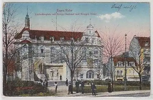 57678 Ak Essen Limbeckerplatz mit Krupp Denkmal und Krupps Hotel 1923