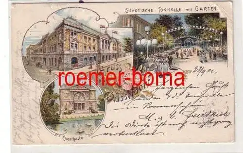 54846 Ak Lithografie Gruss aus Düsseldorf Städtische Tonhalle mit Garten 1901