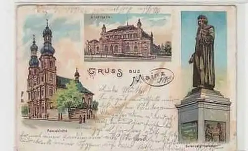 38054 Ak Lithographie Gruss aus Mainz 1900