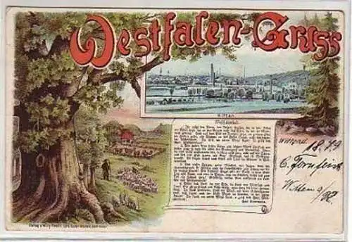 37889 Ak Lithographie Westfalen Gruß Witten 1899