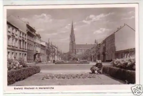 34339 Ak Krefeld Westwall mit Marienkirche 1956