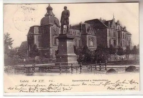 31707 Ak Crefeld Bismarckdenkmal und Kreisständehaus 1902