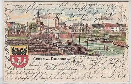 30747 Ak Lithographie Gruss aus Duisburg 1900