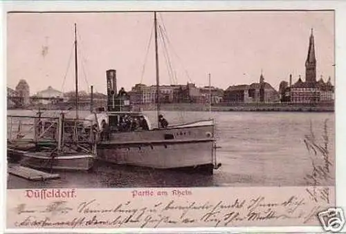 25802 Ak Düsseldorf Partie am Rhein Dampfer "Erft" 1903