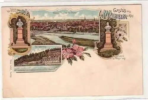 25536 Ak Lithographie Gruß aus Mülheim an der Ruhr um 1900