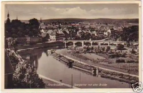 23178 Ak Saarbrücken Saarpartie mit alter Brücke 1938