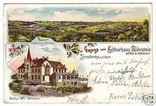 20623 Litho Gruss vom Hotel Ruhrstein Bredeney 1900