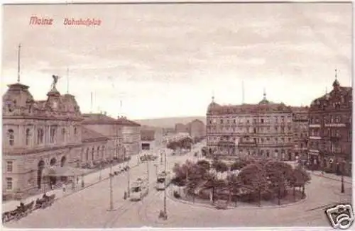 20501 Ak Mainz Bahnhofplatz mit Straßenbahn um 1910