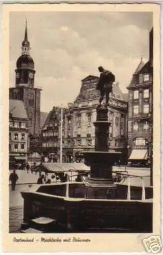 14898 Ak Dortmund Marktecke mit Brunnen 1951