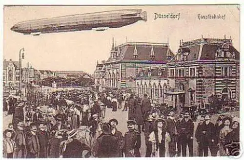 13486 Ak Zeppelin über Düsseldorf Hauptbahnhof 1912