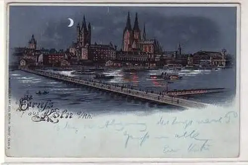 11238 Mondscheinkarte Gruß aus Köln am Rhein 1899