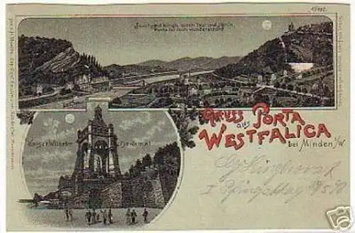 08799 Mondscheinkarte Gruß aus Porta Westfalica 1898