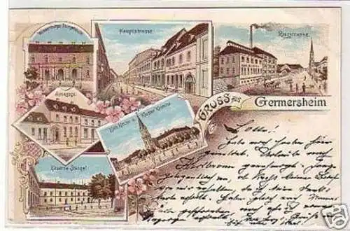 02800 Ak Lithographie Gruß aus Germersheim Synagoge1898