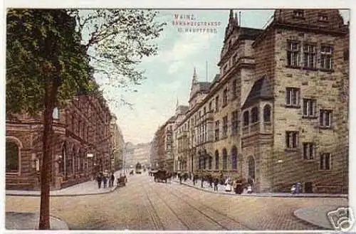 02123 Ak Mainz Bahnhofstraße und Hauptpost 1915