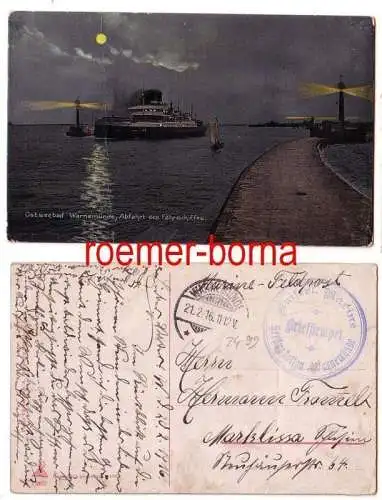 70121 Ak Ostseebad Warnemünde Abfahrt Fährschiff 1916 Feldpost Seeflugstation