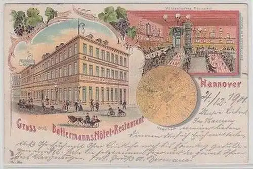 59000 Ak Lithographie Gruß aus Battermanns Hotel und Restaurant Hannover 1901