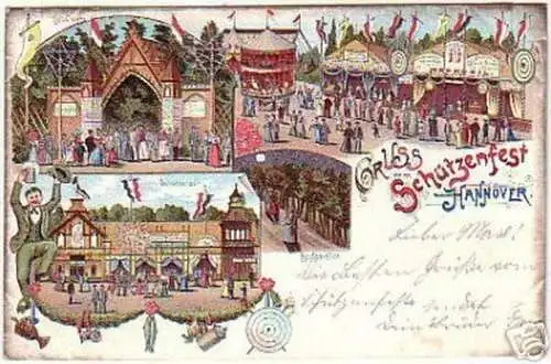 04689 Litho Ak Gruß vom Schützenfest Hannover 1902