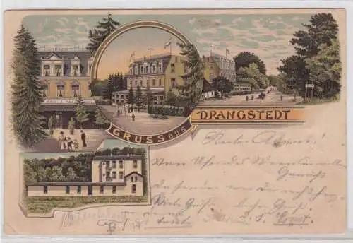 98252 Ak Lithographie Gruß aus Drangstedt Hotel & Restaurant 1898