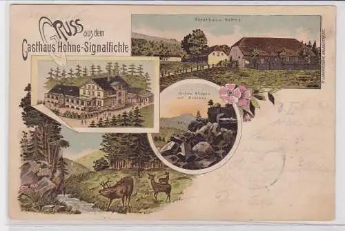 37797 Lithografie AK Gruss aus dem Gasthaus Hohne-Signalfichte - Forsthaus 1900