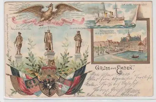 71688 Ak Lithographie Gruss aus Emden Erinnerung an den Kaiserbesuch 1902