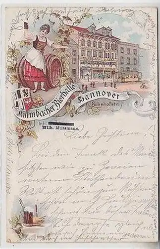 63785 Ak Lithographie Hannover Kulmbacher Bierhalle Bahnhofstraße 1898