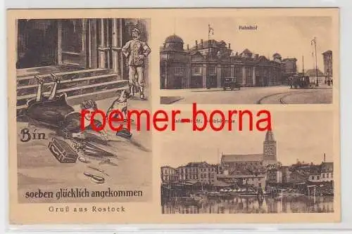 18362 Mehrbild Humor Ak Gruß aus Rostock Bahnhof usw. 1927