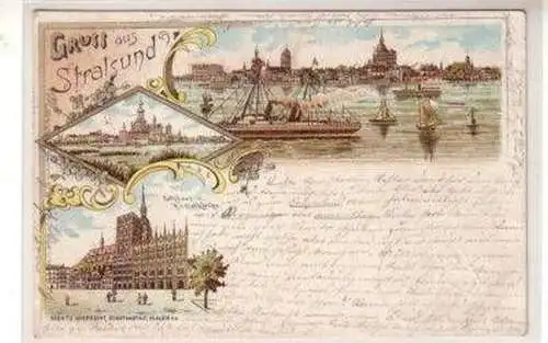 49258 Ak Lithografie Gruss aus Stralsund 1898