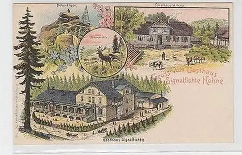 62063 Ak Lithographie Gruß vom Gasthaus Signalfichte Hohne um 1900