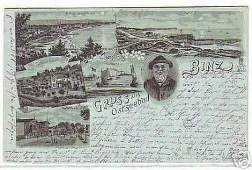 07823 Mondscheinkarte Gruß aus Ostseebad Binz 1900