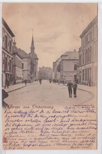 21990 Ak Gruss aus Oldenburg Langestraße mit Geschäften 1900