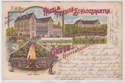 98266 Ak Lithographie Gruß aus Herrenhausen Hotel & Pension Schlossgarten 1899