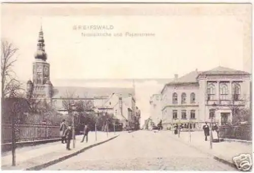 18911 Ak Greifswald Nicolaikirche & Papenstraße um 1910