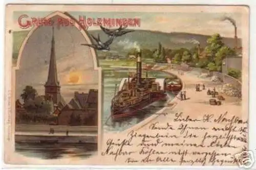 19479 Ak Lithographie Gruß aus Holzminden 1898