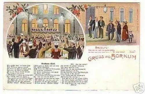 00436 Ak Gruß aus Borkum Humor mit Liedtext 1908