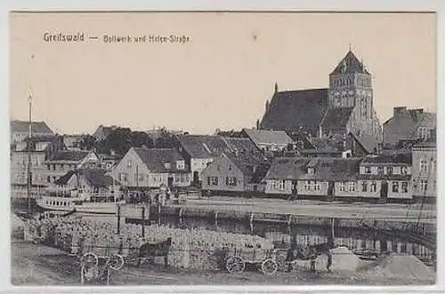 42635 Ak Greifswald Bollwerk und Hafen Straße um 1920