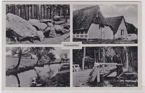 72535 AK Fickmühlen - Hünengrab, Am Bach, Alte Bauernhäuser und Brücke 1941