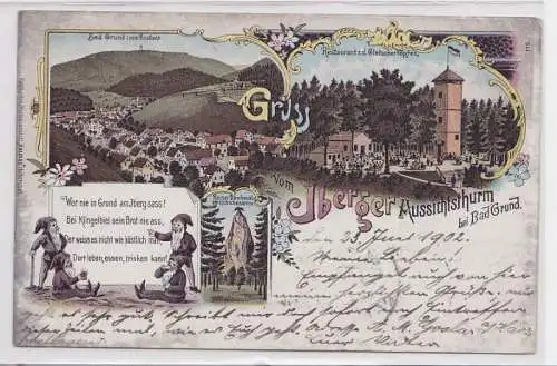 86008 Lithografie AK Gruss vom Iberger Aussichtsthurm bei Bad Grund 1902