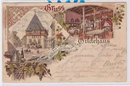 85385 Lithografie AK Gruss aus dem altdeutschen Gildehaus in Goslar 1903