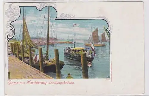 94523 Ak Gruss aus Norderney Landungsbrücke um 1900