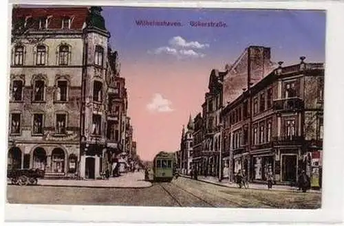 55693 Feldpost Ak Wilhelmshaven Gökerstrasse mit Strassenbahn 1916