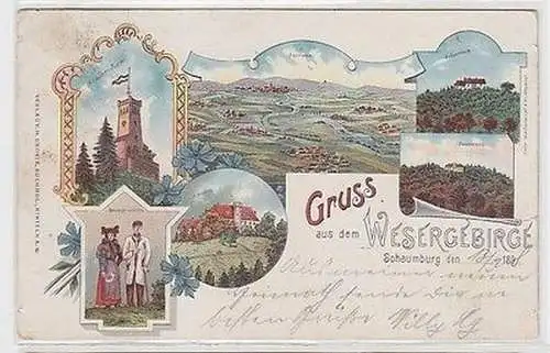 49425 Ak Lithographie Gruß aus dem Wesergebirge Schaumburg 1898